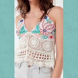 Cleobella x Free People Santiago XS Off White Green Floral Embroidered Crochet